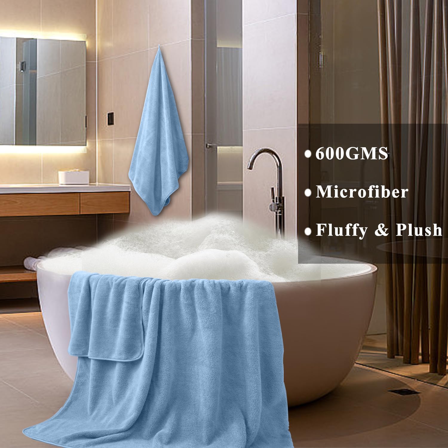 MINCHI 4-Piece Oversized Bath Towel Set - Ultra Soft & Highly Absorbent 600 GSM Bath Sheets (35x70 Inches) for Home, Spa & Hotel Use - Luxury Blue Bathroom Towels for Shower, Pool & Beach