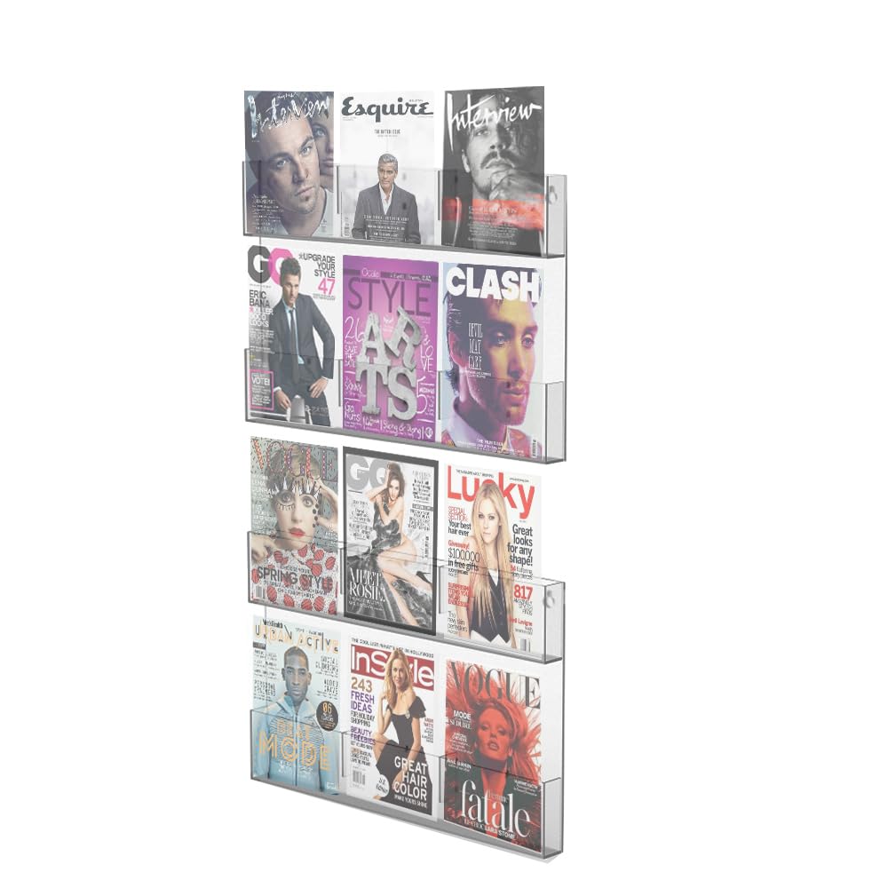 FixtureDisplays® Acrylic Literature Rack - Wall Mount Brochure & Magazine Holder with 12/24 Pockets, 2-Panel 2-Tier Design for Vertical/Horizontal Installation - Perfect for Offices, Libraries, Retail Stores & Waiting Rooms (Model 119003)