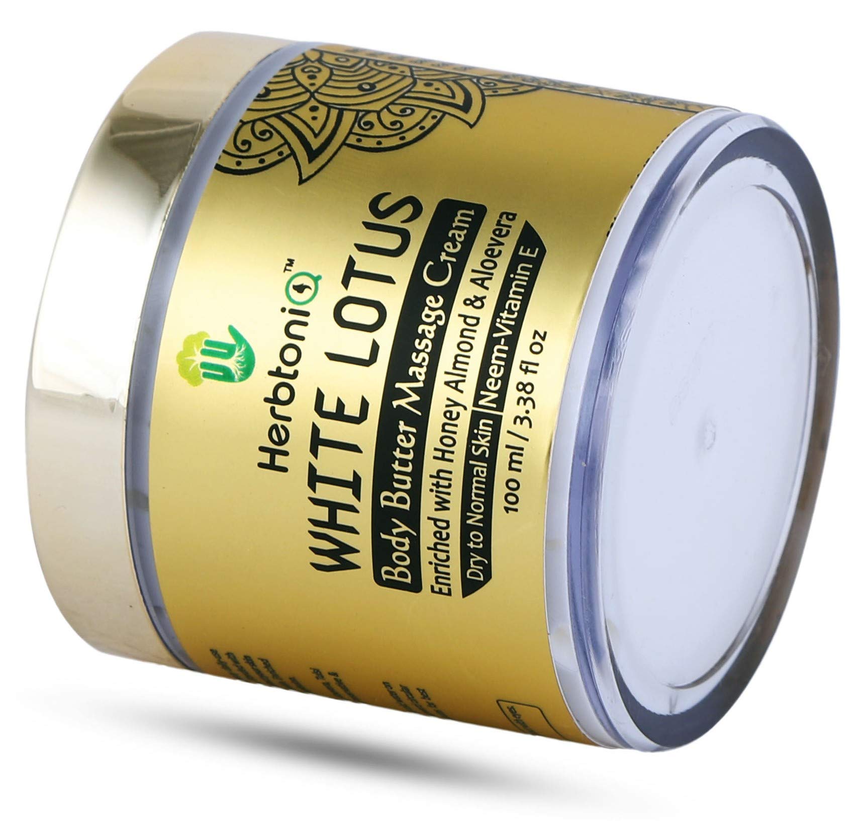 HerbtoniQ White Lotus Body Butter Massage Cream - Moisturizing with Honey, Almond & Vitamin E (100ml) - Hydrating Skin Care for Dry Skin, Spa & Relaxation at Home
