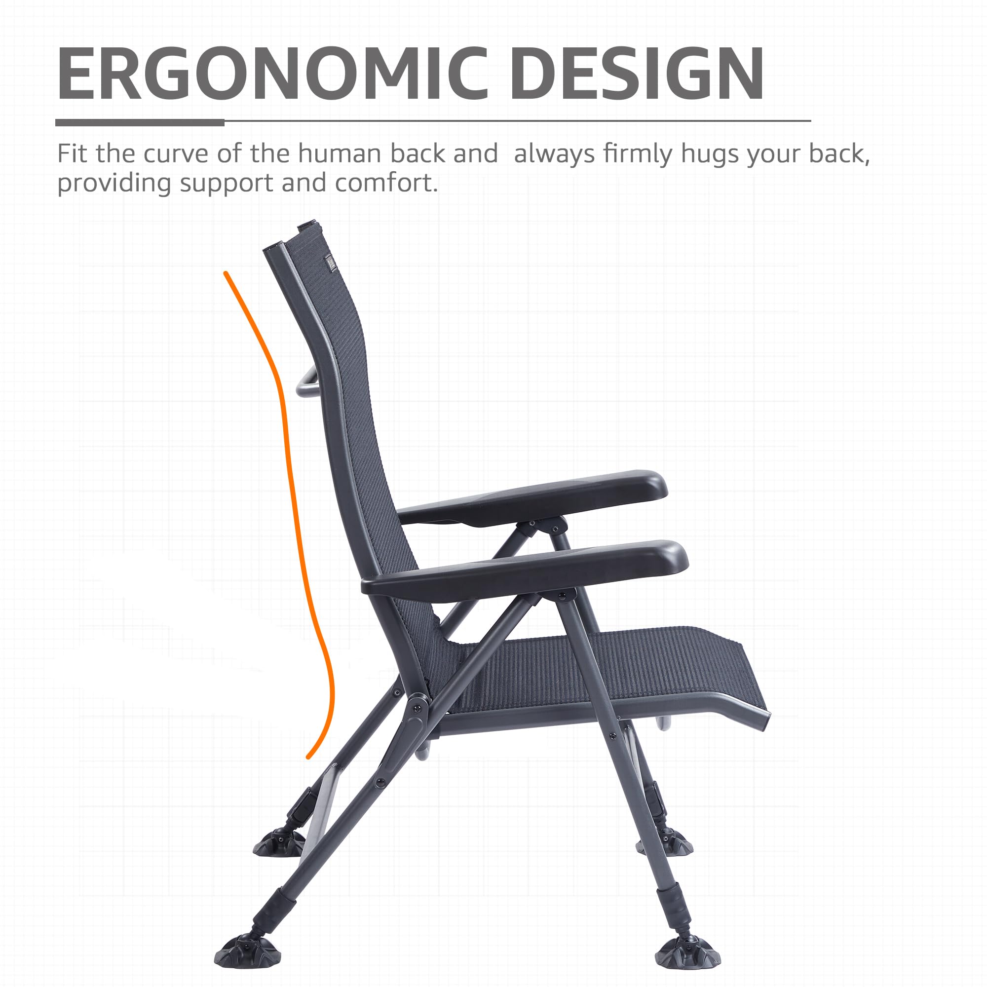 Premium Folding Camping Chair for Adults - Adjustable High Back Support with Breathable Mesh & Aluminum Frame - Perfect for Fishing, Camping, Lawn, Patio & Outdoor Relaxation - Lightweight Portable Design for Easy Transport & Storage