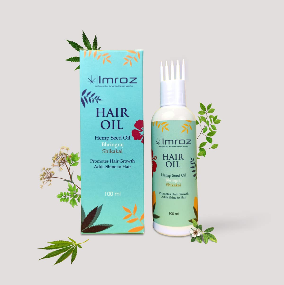 **Imroz Bhringraj Hair Oil with Hemp & Amla - Natural Herbal Treatment for Hair Fall & Dandruff - Nourishes & Strengthens Hair - Includes Comb Applicator (100ml) - Perfect for Daily Scalp Massage & Hair Care Routine**