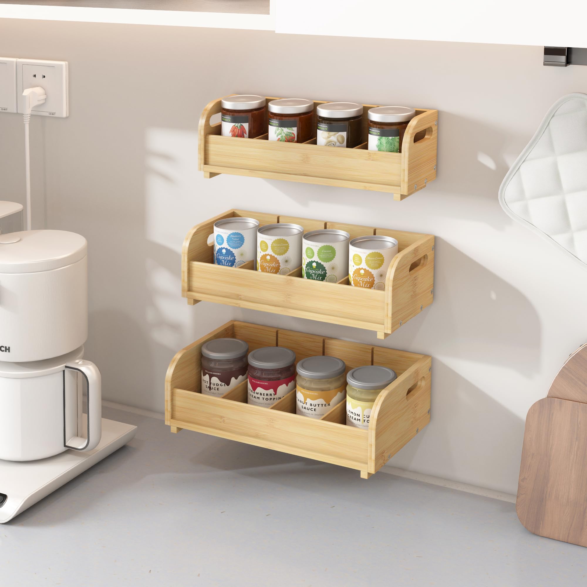 3-Tier Stackable Bamboo Tea Bag Organizer - Large Capacity Wall Mount Tea Storage Box for Tea Bags | Perfect for Kitchen, Office & Tea Lover's Home Decor (Natural Finish)