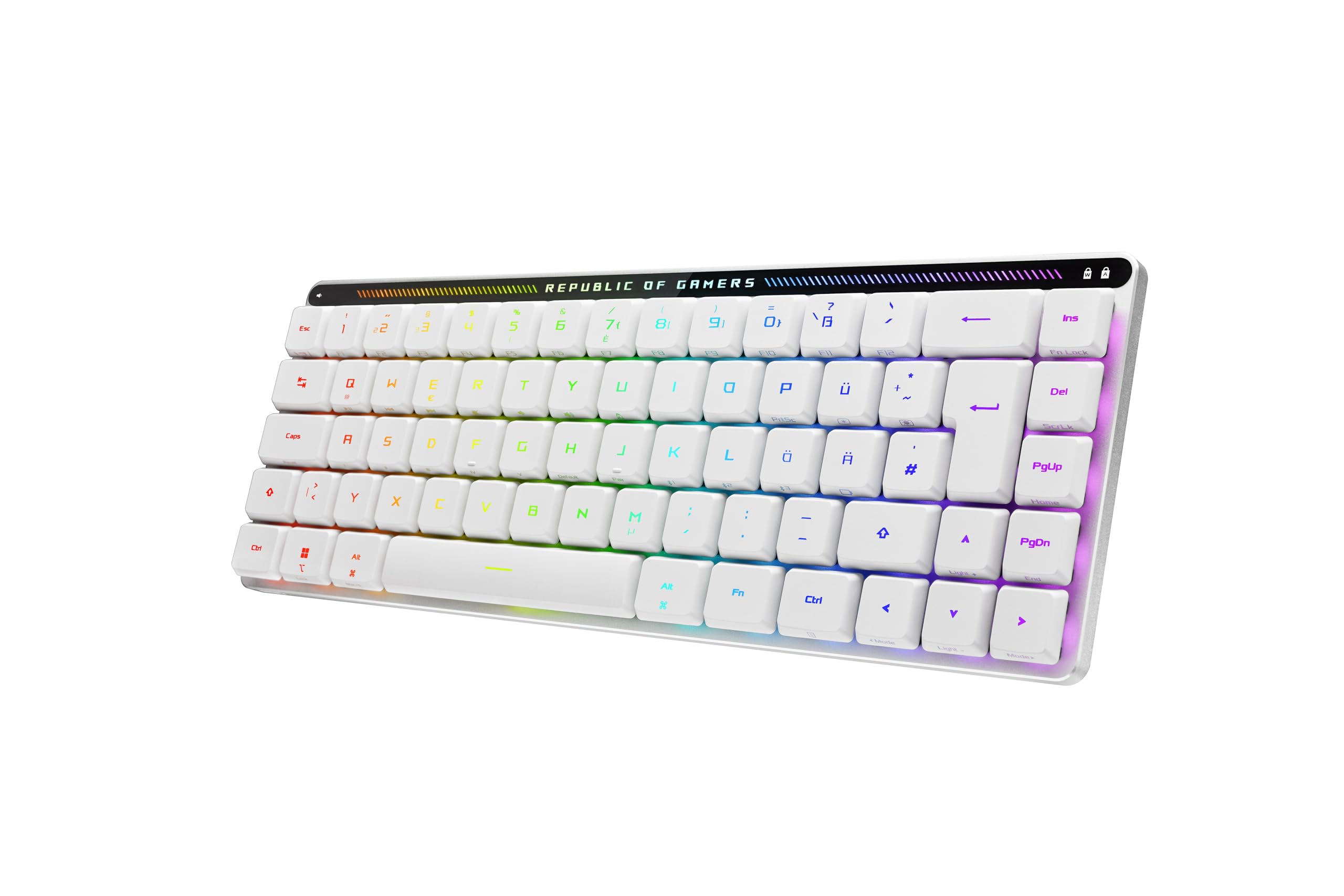 ASUS ROG Falchion RX Low Profile 65% Wireless Gaming Keyboard (Optical ROG RX Low-Profile Switches, Bluetooth, 2.4GHz RF, USB Wired, QWERTZ Layout, White) - Perfect for Competitive Gaming, Office Work & MacOS Compatibility