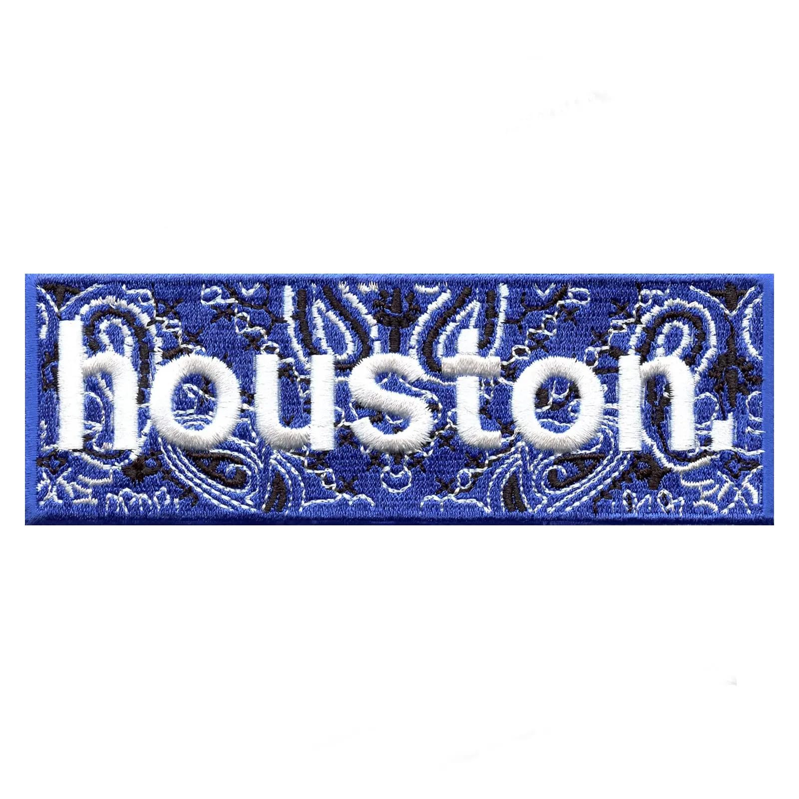 Exclusive Bandana Print Houston Box Logo Embroidered Iron On Patch - DIY Customization for Jackets, Hats, Bags & Denim (Houston Texas Style)