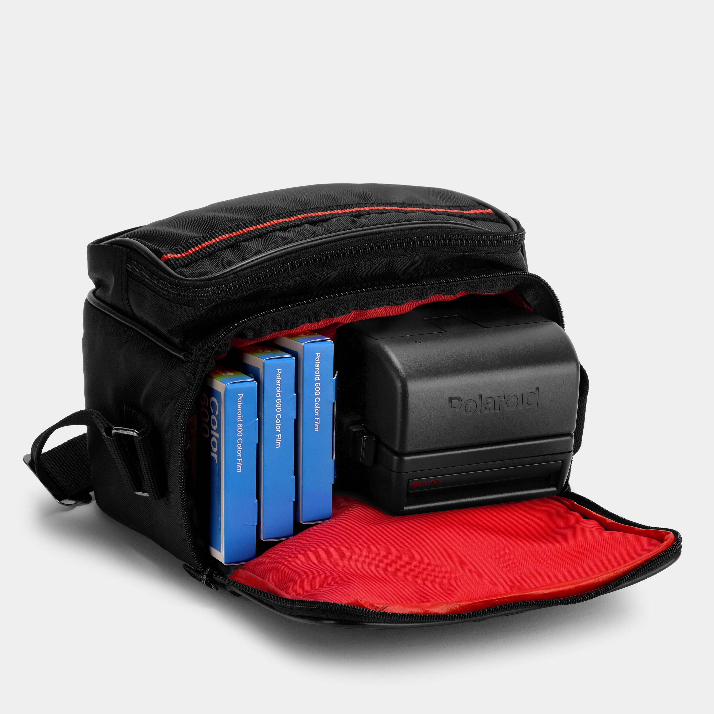 Stylish Black Camera Bag with Red Stripe - Waterproof DSLR/SLR Shoulder Bag for Photographers - Perfect for Travel, Hiking & Outdoor Photography
