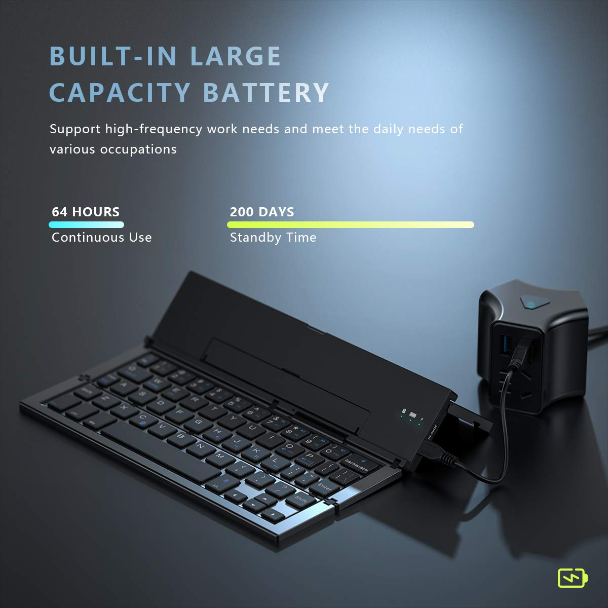 Foldable Bluetooth Keyboard - Wireless Tri-System Portable Keyboard for iPhone, Android, iPad, Tablet & PC | Compact Travel Design for Work, Gaming & On-the-Go Typing (Black)