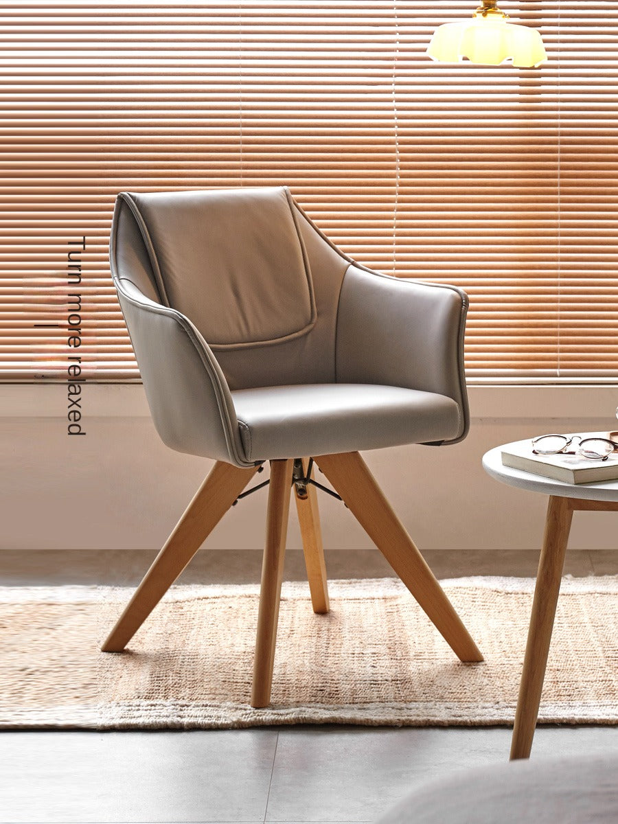 Premium Beech Solid Wood Swivel Soft Skin Armchair - Modern Ergonomic Office Chair for Home & Workspace - Perfect for Reading, Working, and Relaxing