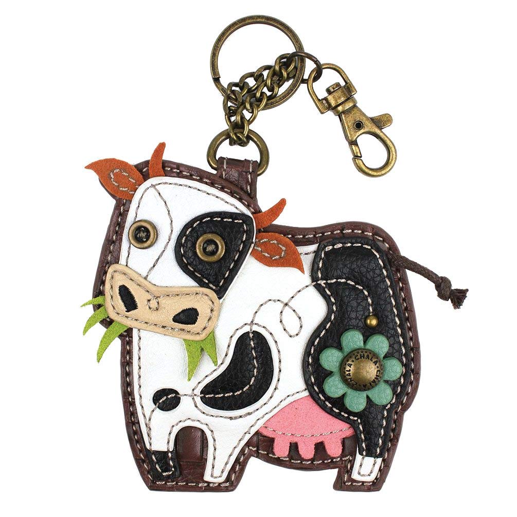Chala Cow Key Fob Coin Purse Keychain - Adorable Cow Lover Gift for Women | Perfect for Key Organization & Small Essentials | Great for Farmers Market, Ranch Visits & Country Living
