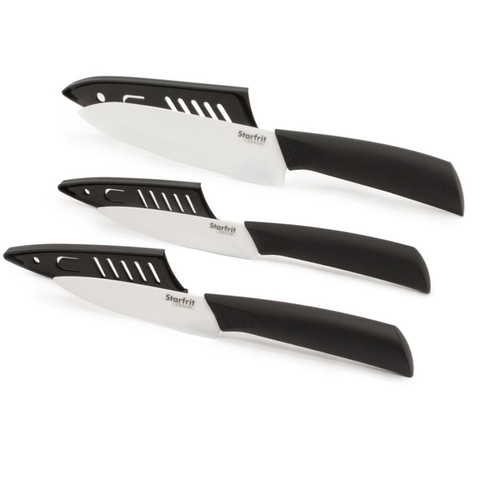 Premium STARFRIT 092854 Ceramic Knife Set - 3-Piece Kitchen Knives with Ultra Sharp Blades for Slicing, Dicing & Peeling - Perfect for Fruits, Vegetables & Boneless Meats - Dishwasher Safe & Rust-Free