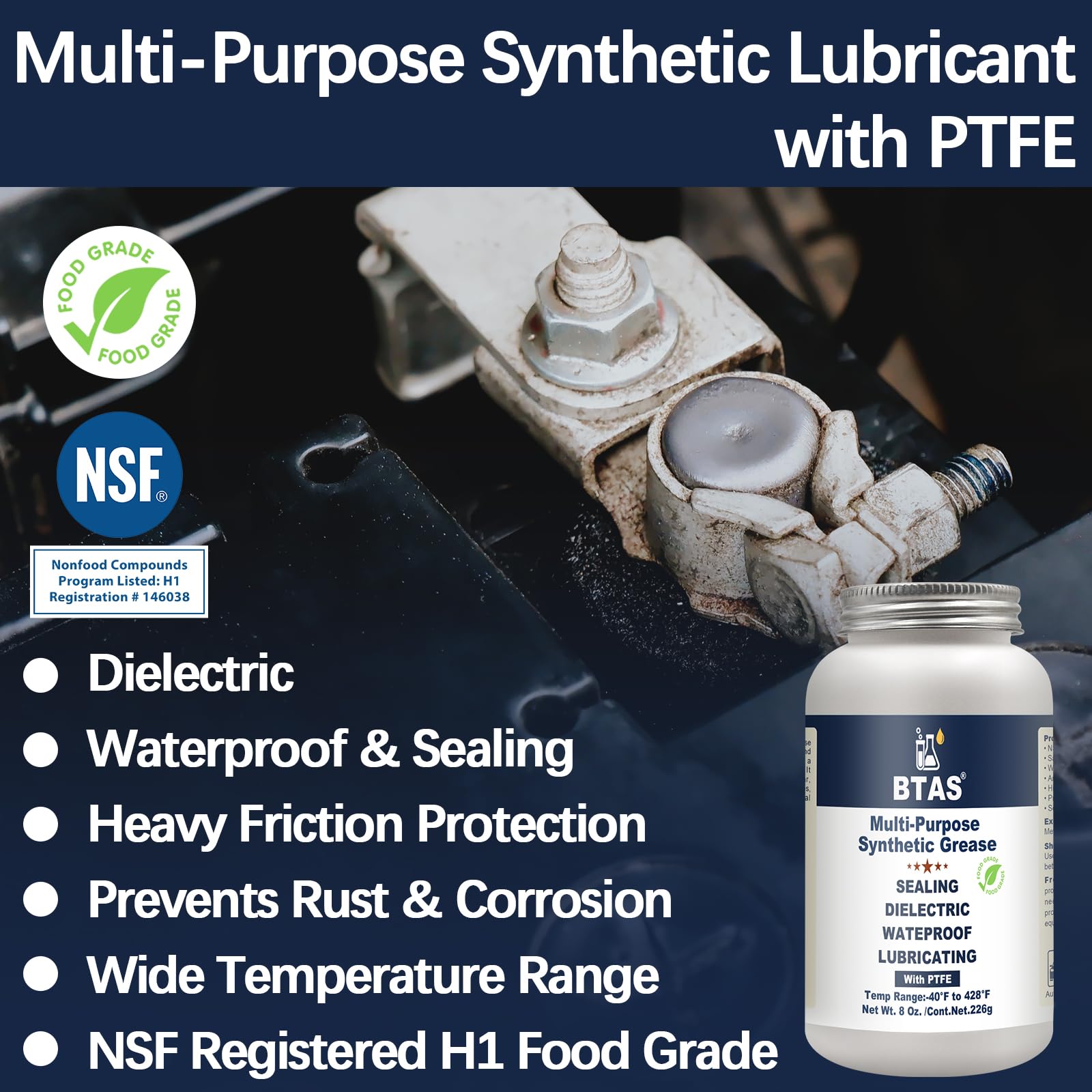 Dielectric Grease for Automotive Electrical Connectors - 8 oz PTFE Silicone Paste for Car Battery Terminals, Spark Plug Boots & Marine Electronics - Prevents Corrosion & Improves Conductivity - Ideal for Vehicle Maintenance & Marine Electrical Protection