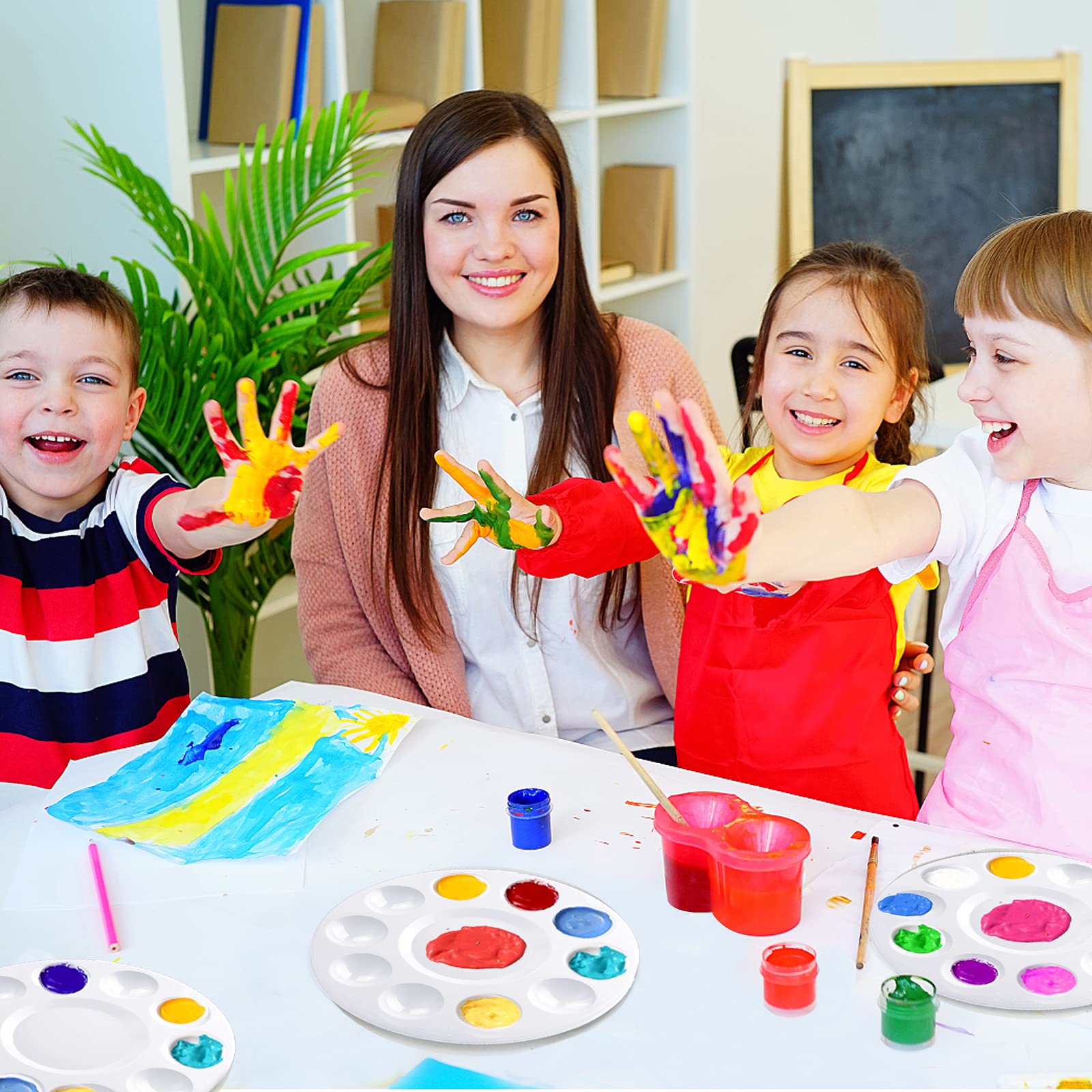 60pcs Plastic Paint Tray Palette for Kids - DIY Art Supplies for Painting, Crafting, School Projects & Home Play Parties - Perfect for Kindergarten & Classroom Activities