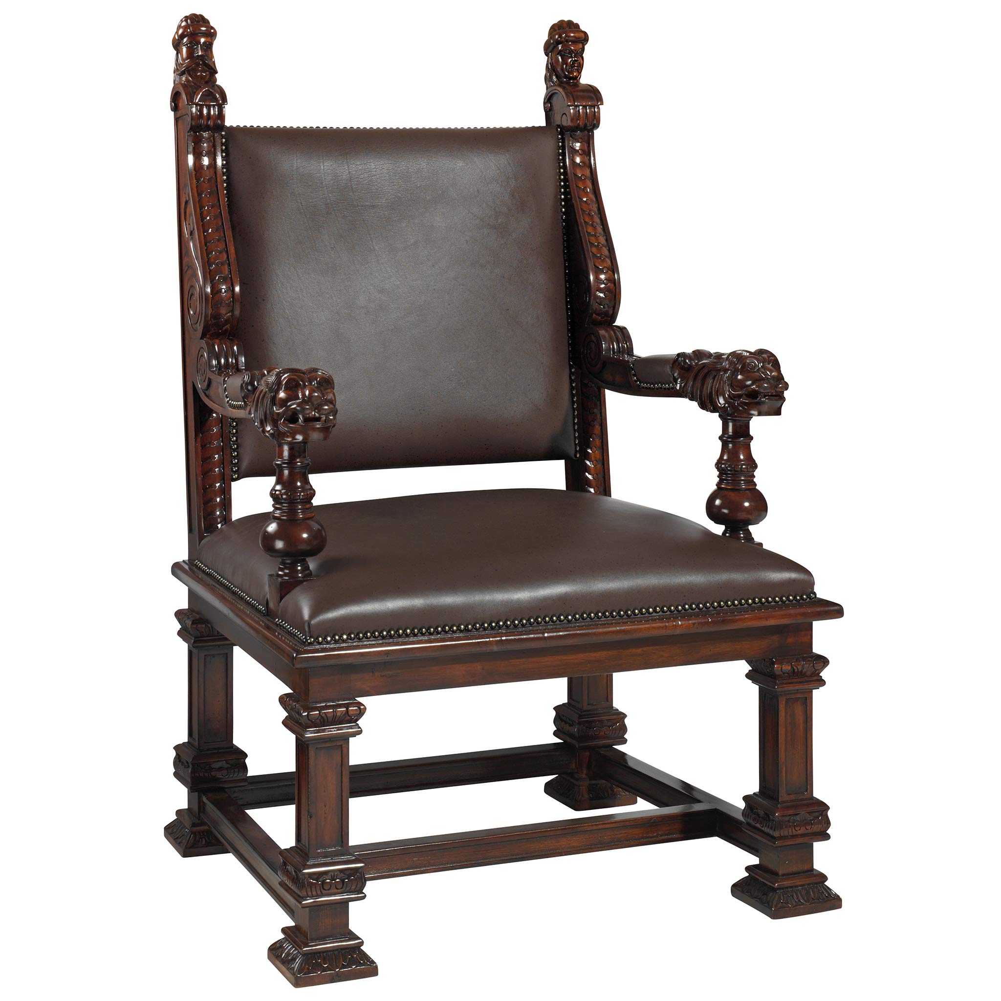 Design Toscano Lord Cumberland's Throne Chair - Elegant Cherry Wood Royal Style Accent Chair for Living Room, Bedroom, or Home Office Decor