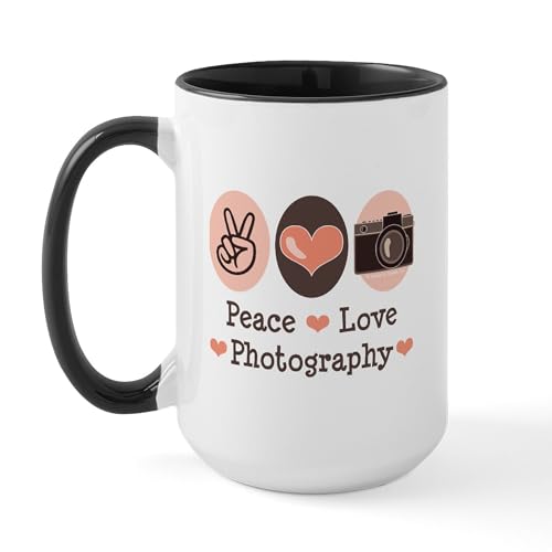 White/Black Inside - Peace Love Photography Camera Large Mug