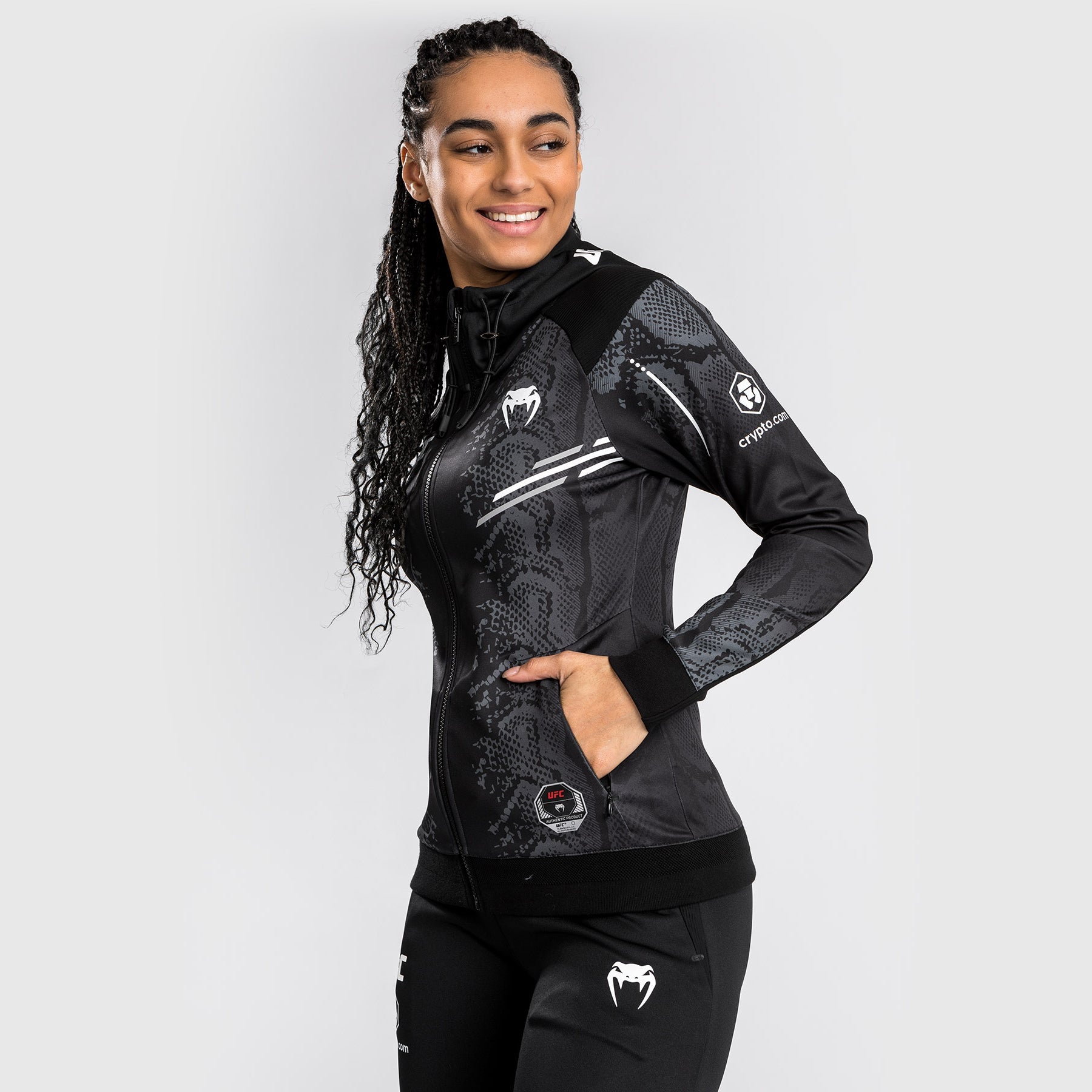 Venum UFC Adrenaline Authentic Fight Night Women's Walkout Hoodie - Black | MMA Training & Gym Wear for Female Fighters