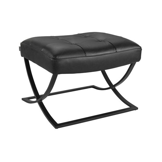 Artwood Brody Leather Footstool Ottoman - Mountain Black - Premium Leather Pouf for Living Room, Bedroom & Office - Comfortable Foot Rest Stool with Sturdy Wood Base