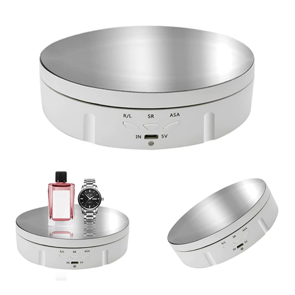 Ochine 360° Motorized Rotating Display Stand - Battery/USB Powered Photography Turntable for Jewelry, Watches, Models, Makeup & Collectibles - White Mirror Surface - Perfect for Product Photography, E-commerce Listings & Display Showcases