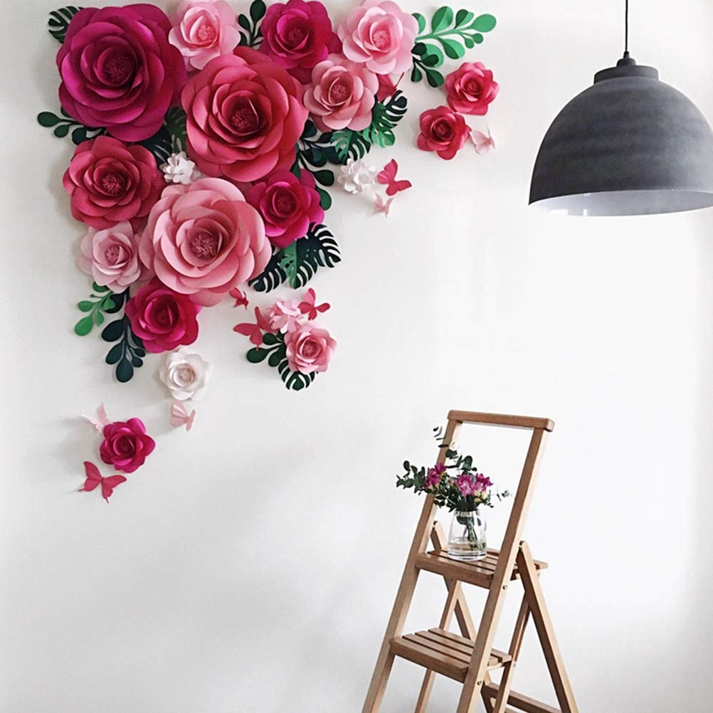Amosfun 3D Artificial Red Rose Paper Flower Wall Decor - 20cm Realistic Floral Arrangement for Wedding, Party, Home & Event Decoration
