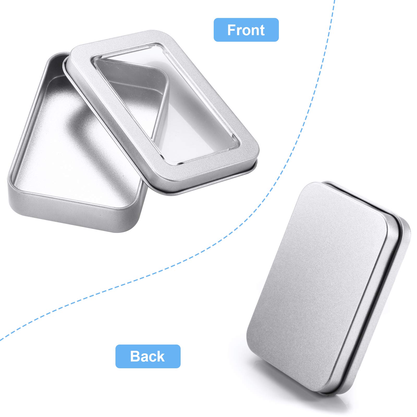 8-Piece Silver Metal Tin Boxes with Clear Top Lids - Empty Rectangle Storage Containers for Candles, Candies, Gifts, Balms & Treasures | Perfect for DIY Crafts, Wedding Favors, Party Decor & Home Organization