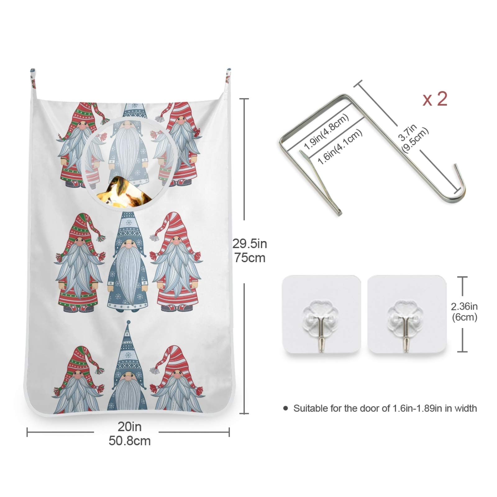 Scandinavian Christmas Gnome Tomte Hanging Laundry Hamper - Over The Door Dirty Clothes Bag with Hooks for Bathroom, Bedroom & College Dorm Storage | Perfect Holiday Decor & Space-Saving Solution