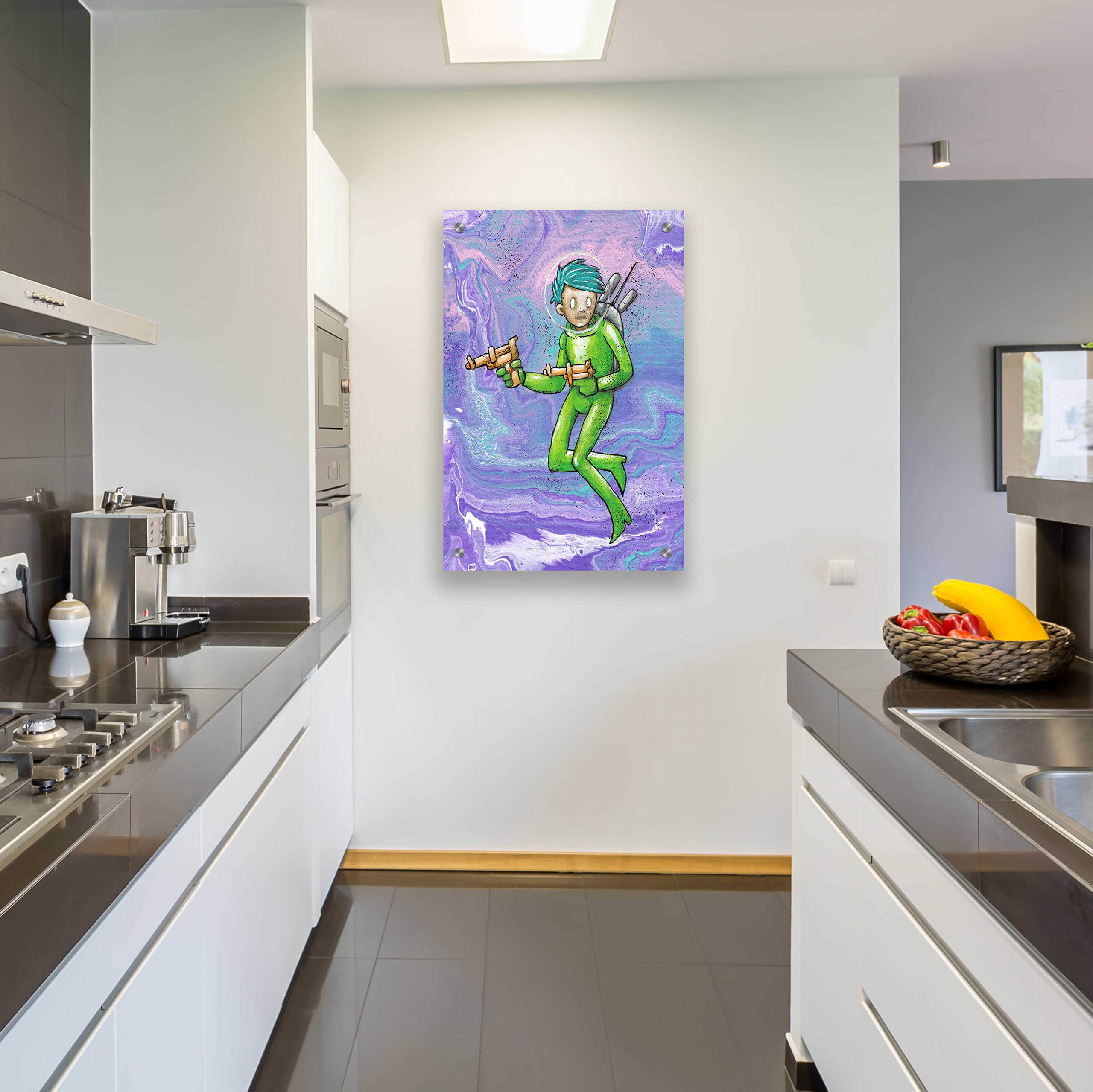 Epic 'Space Girl 2' Acrylic Glass Wall Art Print by Craig Snodgrass - 24x36 Inches Modern Space Themed Home Decor for Living Room, Bedroom or Office