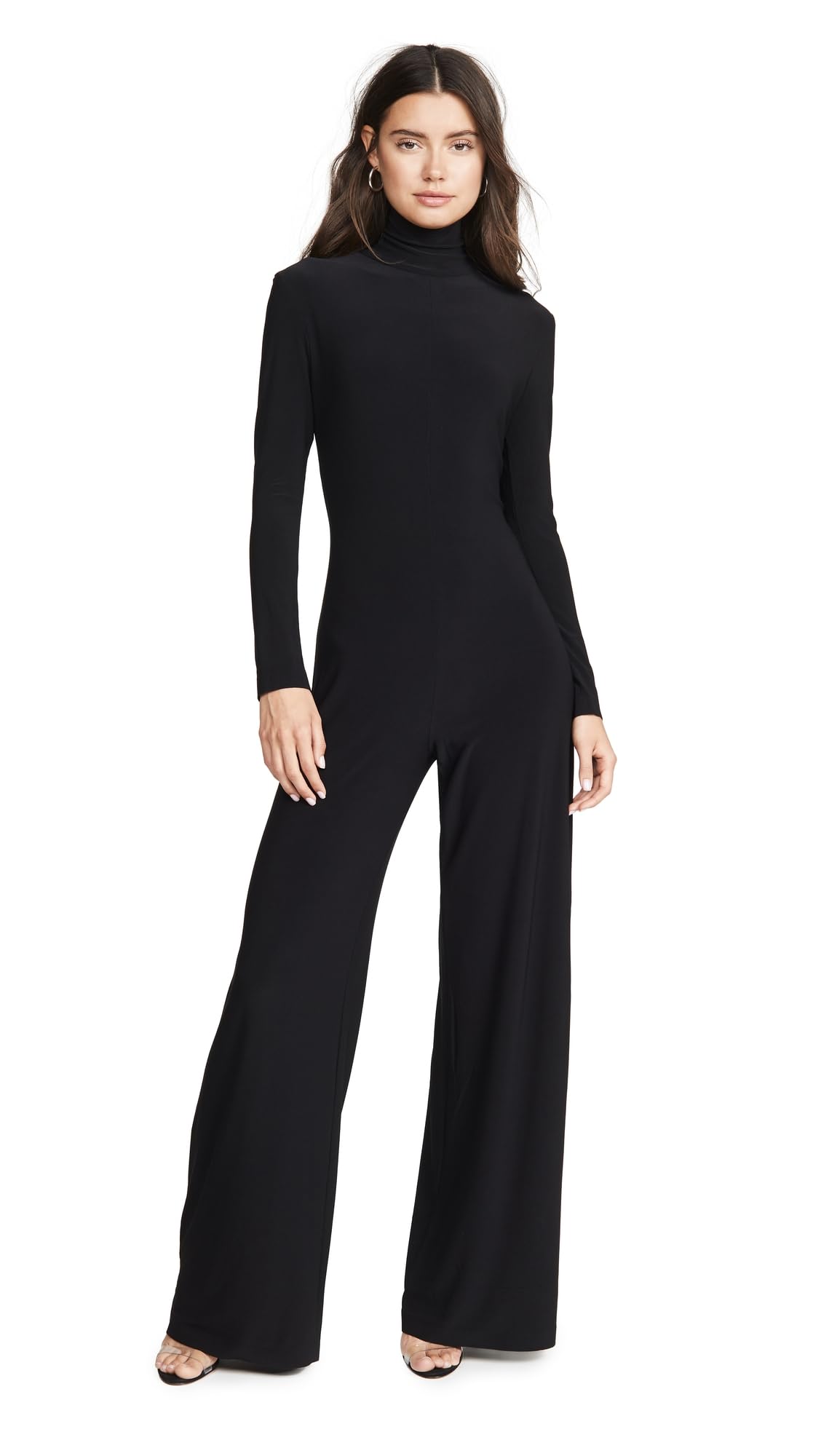 Norma Kamali Women's Long Sleeve Turtleneck Jumpsuit - Stylish One-Piece Romper for Work, Evening & Special Occasions | Comfortable Stretchy Fabric for All-Day Wear