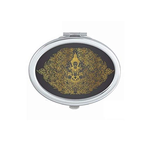 DIYthinker Thai Symmetrical Gold Foil Hand Mirror - Portable Folding Double-Sided Makeup Mirror with Elegant Illustration (Perfect for Travel, Home Vanity & Gift)