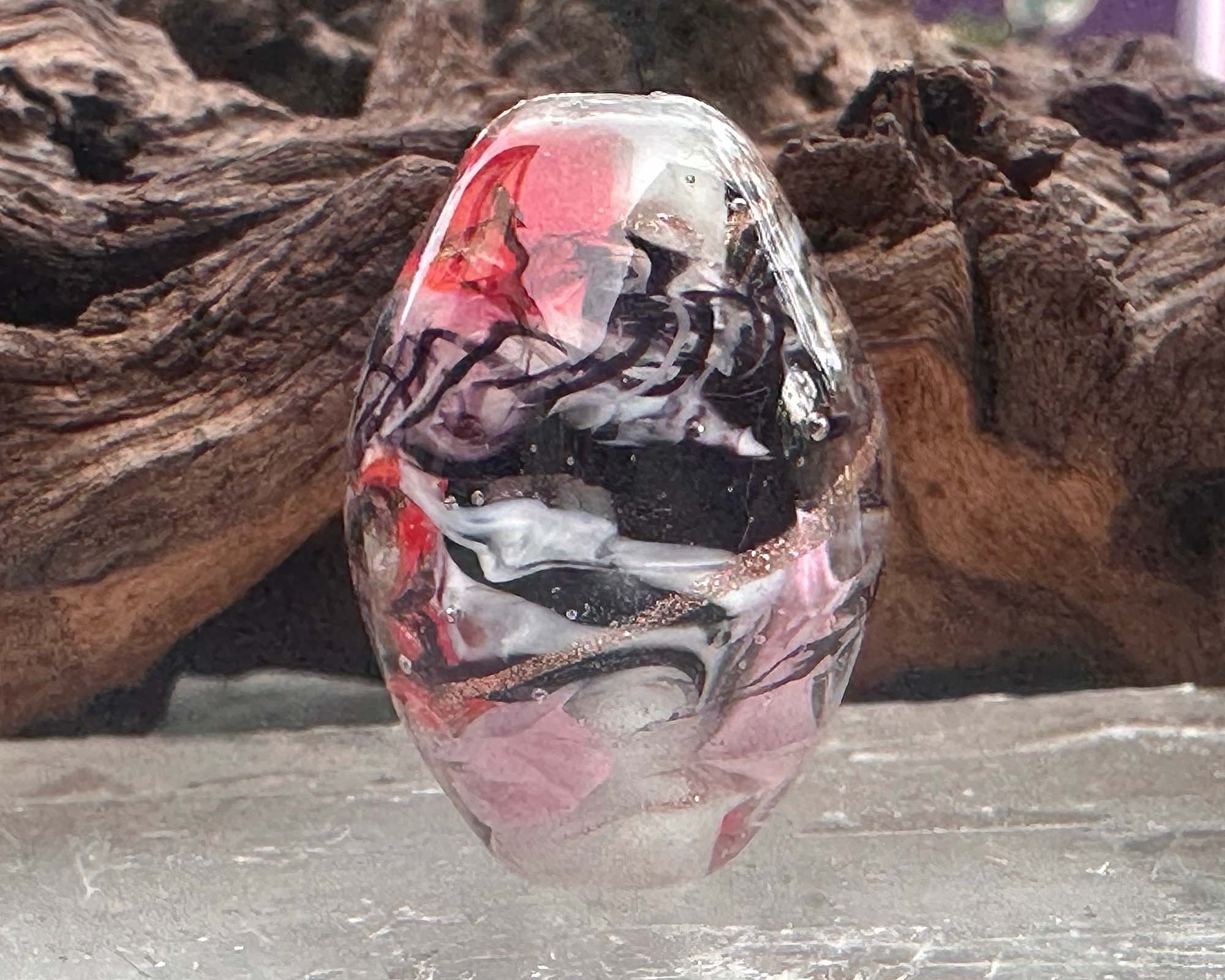 Handmade Cherry Blossom Noir Lampwork Glass Focal Bead - Unique SRA Artisan Jewelry Component for Necklaces, Bracelets & DIY Crafting