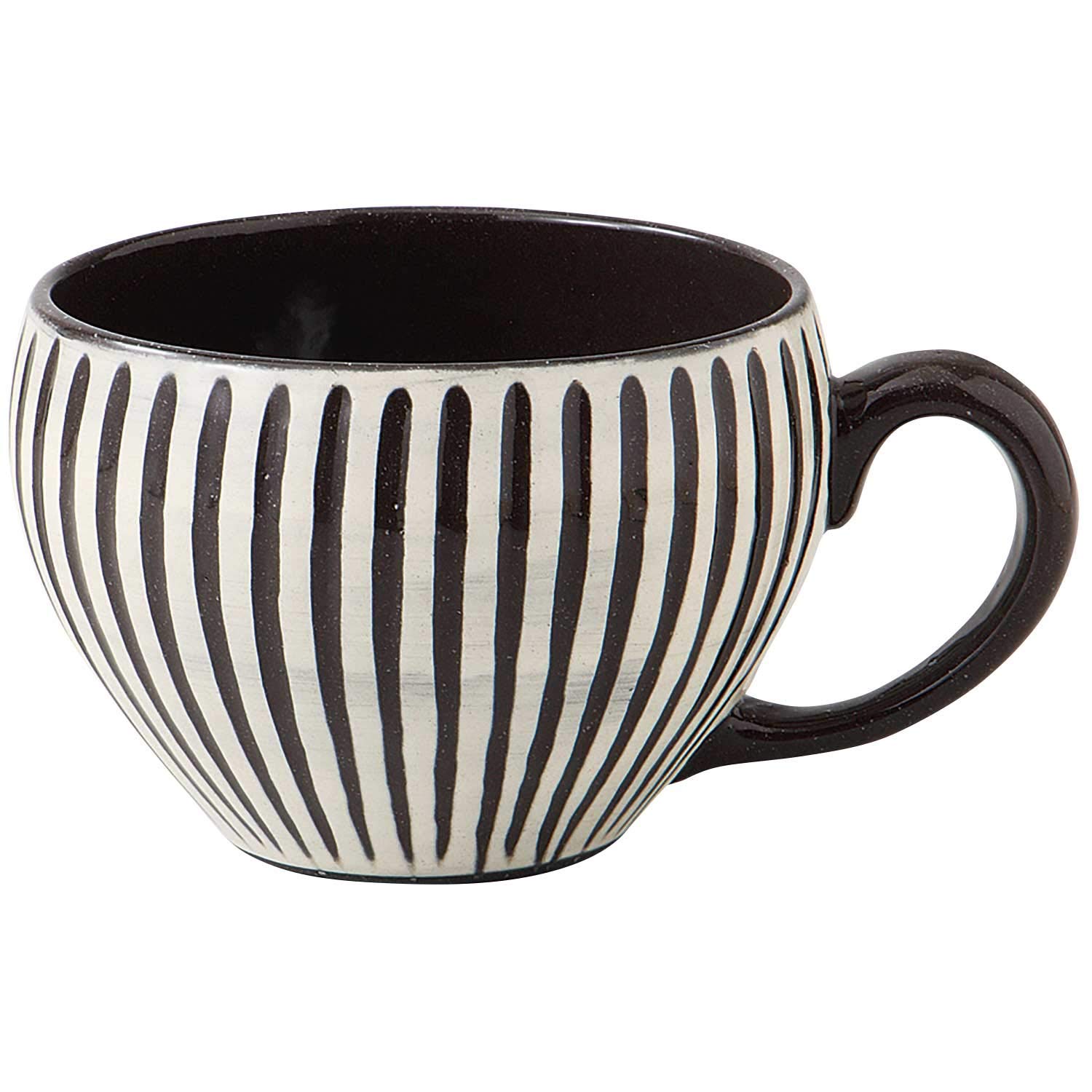 Hasami Ware 398292 Risaemon Kiln Soup Cup - 13.5 fl oz (400 ml) Black Ceramic Brush Shinogi - Japanese Tea Bowl for Matcha, Soup & Noodles - Perfect for Home Dining & Japanese Restaurants
