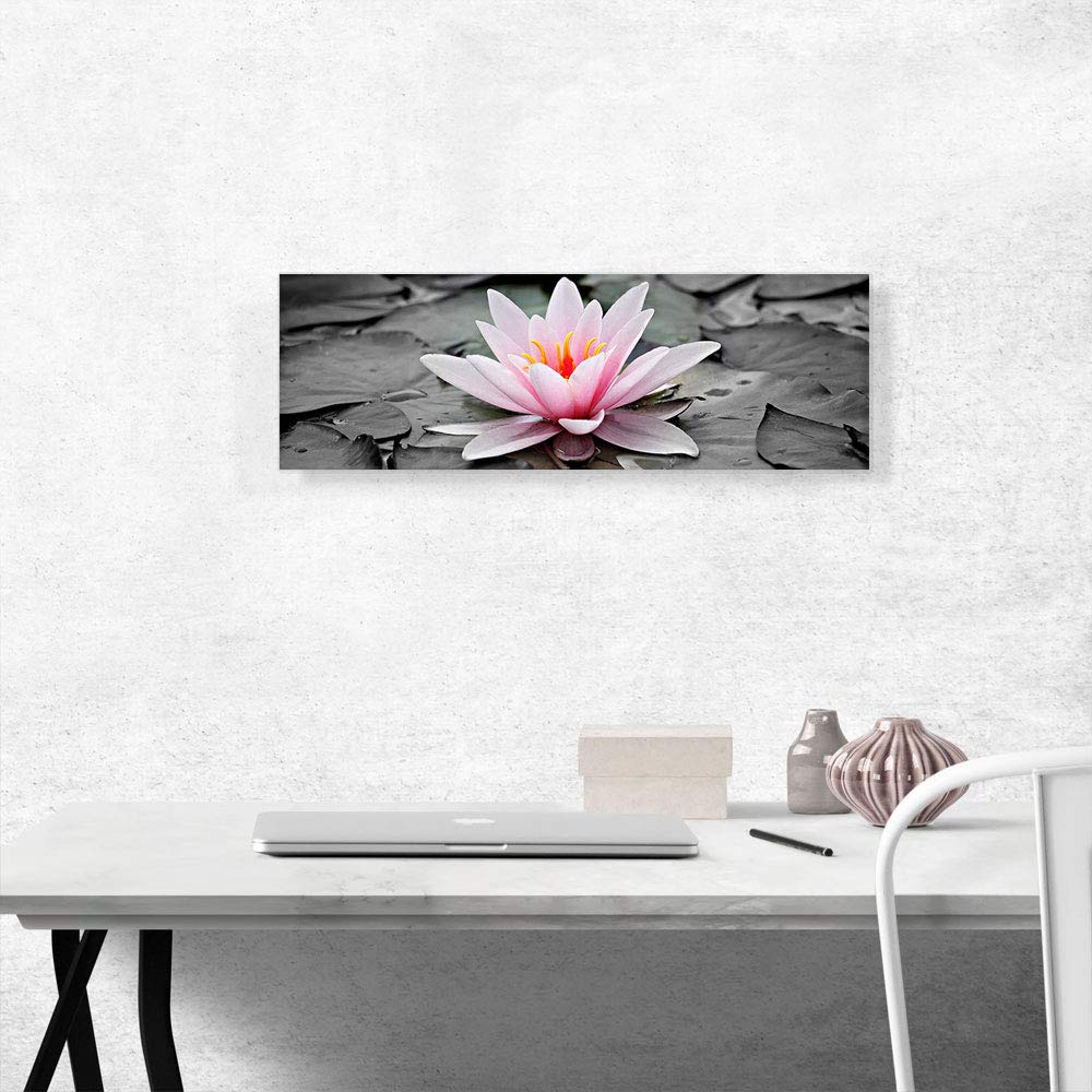ARTCANVAS Water Lily Lotus Panoramic Canvas Wall Art - 36x12 Inch Framed Giclee Print for Living Room, Bedroom & Office Decor - Stretched Ready to Hang Painting (0.75