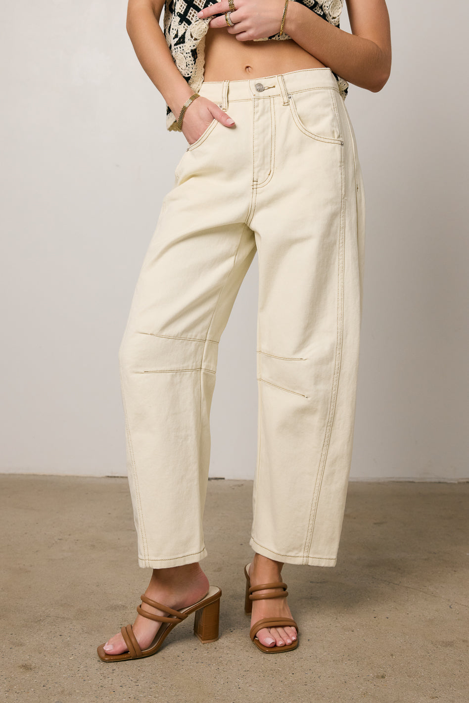 Lisette High Waist Barrel Jeans for Women - Cream Wash Stretch Denim Pants - Casual & Comfortable Fit for Everyday Wear, Office, and Date Night