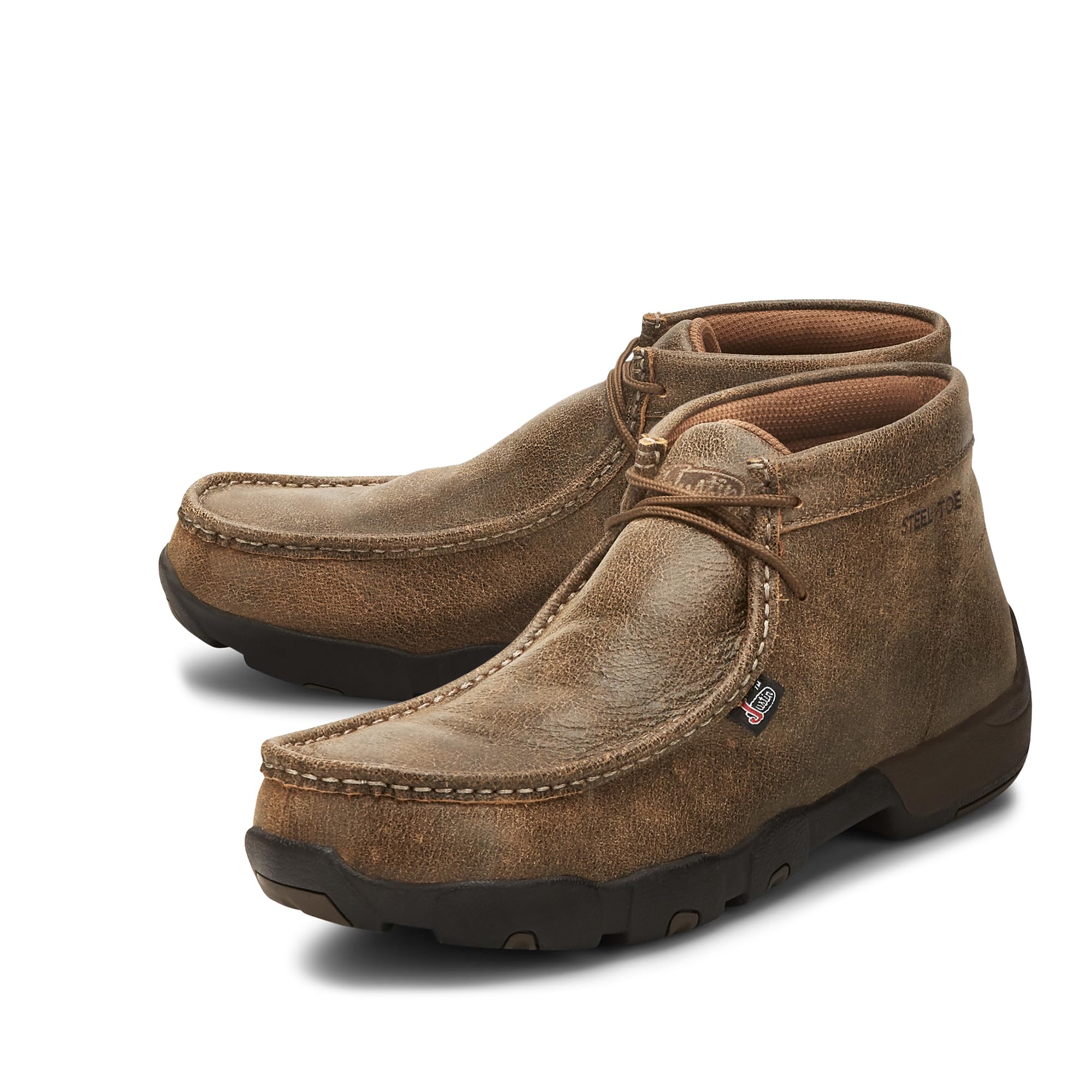 Justin Cappie Men's Steel Toe Work Boots - Full-Grain Leather Moc Toe Chukka Boots with Oil & Slip Resistant Outsole, EH Safety Rated - Durable Construction Boots for Construction Workers, Electricians & Outdoor Labor