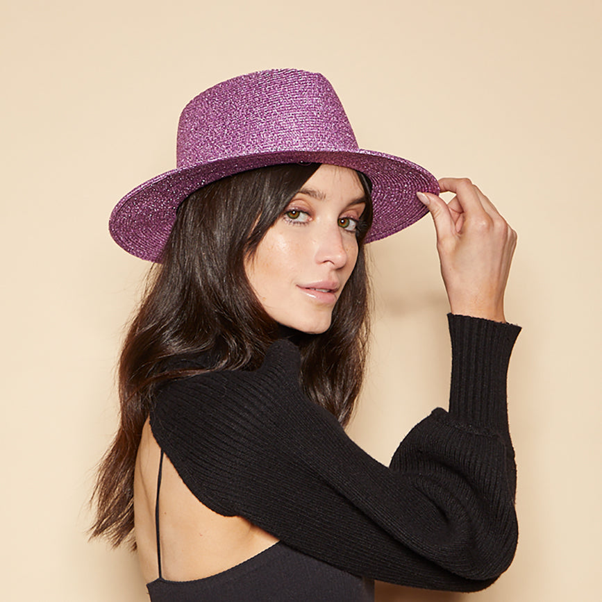 Stylish Blaine Metallic Braid Fedora Hat for Women - Fashionable Wide Brim Summer Sun Hat for Outdoor Events, Beach Vacations & Party Occasions