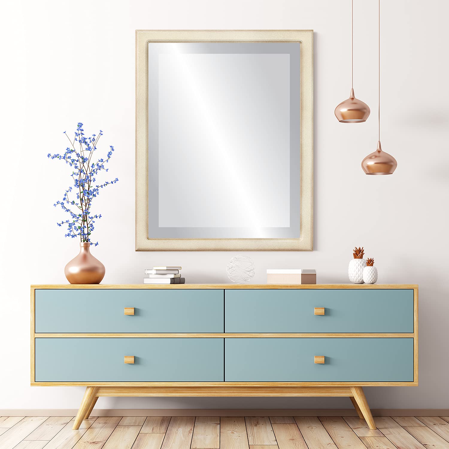 OVALCREST Rectangle Beveled Wall Mirror - Modern Home Decor - Taupe Frame - 22x26 Inches - Perfect for Living Room, Bedroom & Entryway Decor
