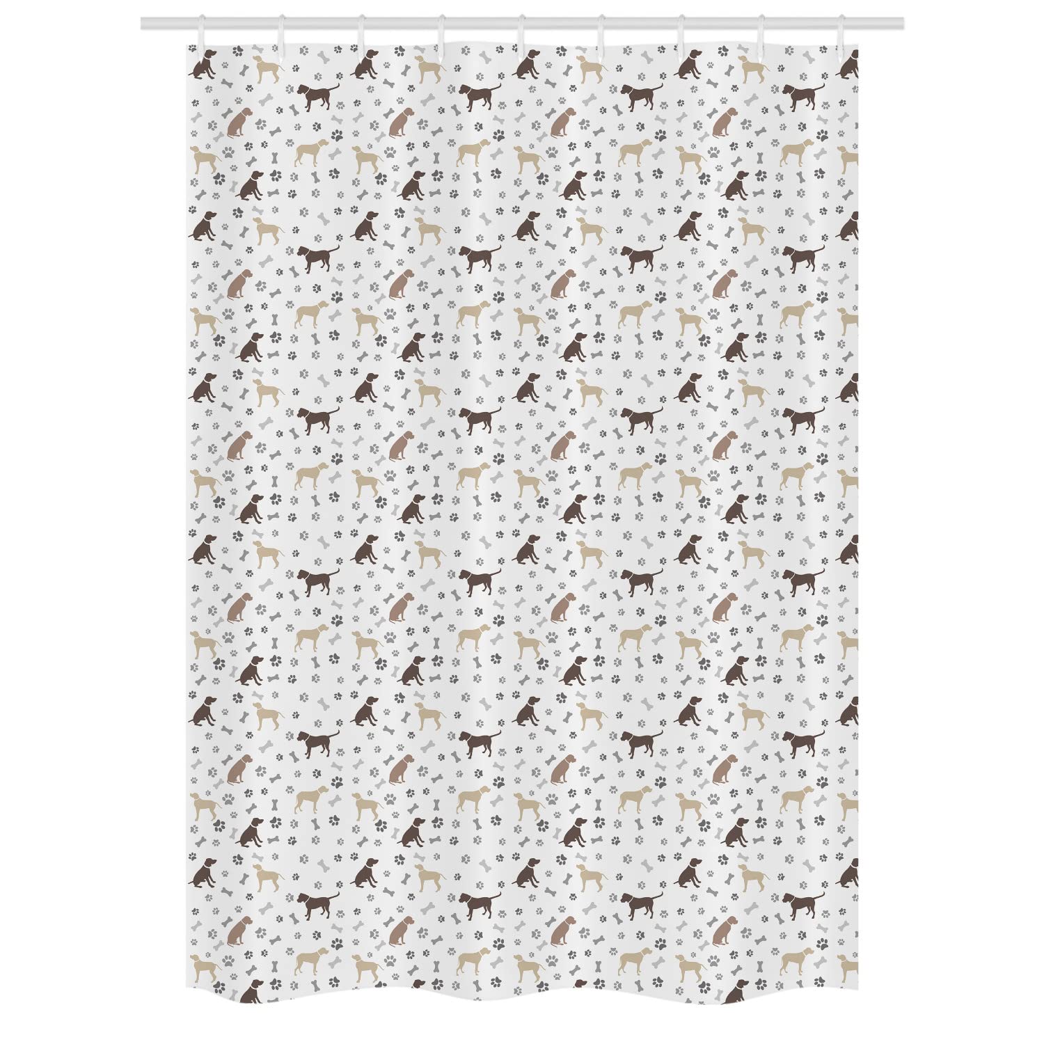 Ambesonne Dog Lover Shower Curtain with Paw Print & Dog Silhouette Design - American Foxhound Breed Pattern, 54x78 Inch Bathroom Decor Set with Hooks in Umber Beige Grey - Perfect for Pet Lovers' Bathroom & Dog-Themed Home Decor