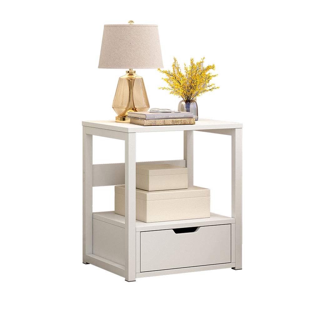 Modern Small Coffee Table & Bedside Table with Drawer - NYKK End Table for Living Room, Sofa Side Table, Bedroom Nightstand - White | Compact & Stylish for Small Spaces, Apartments & Dorm Rooms