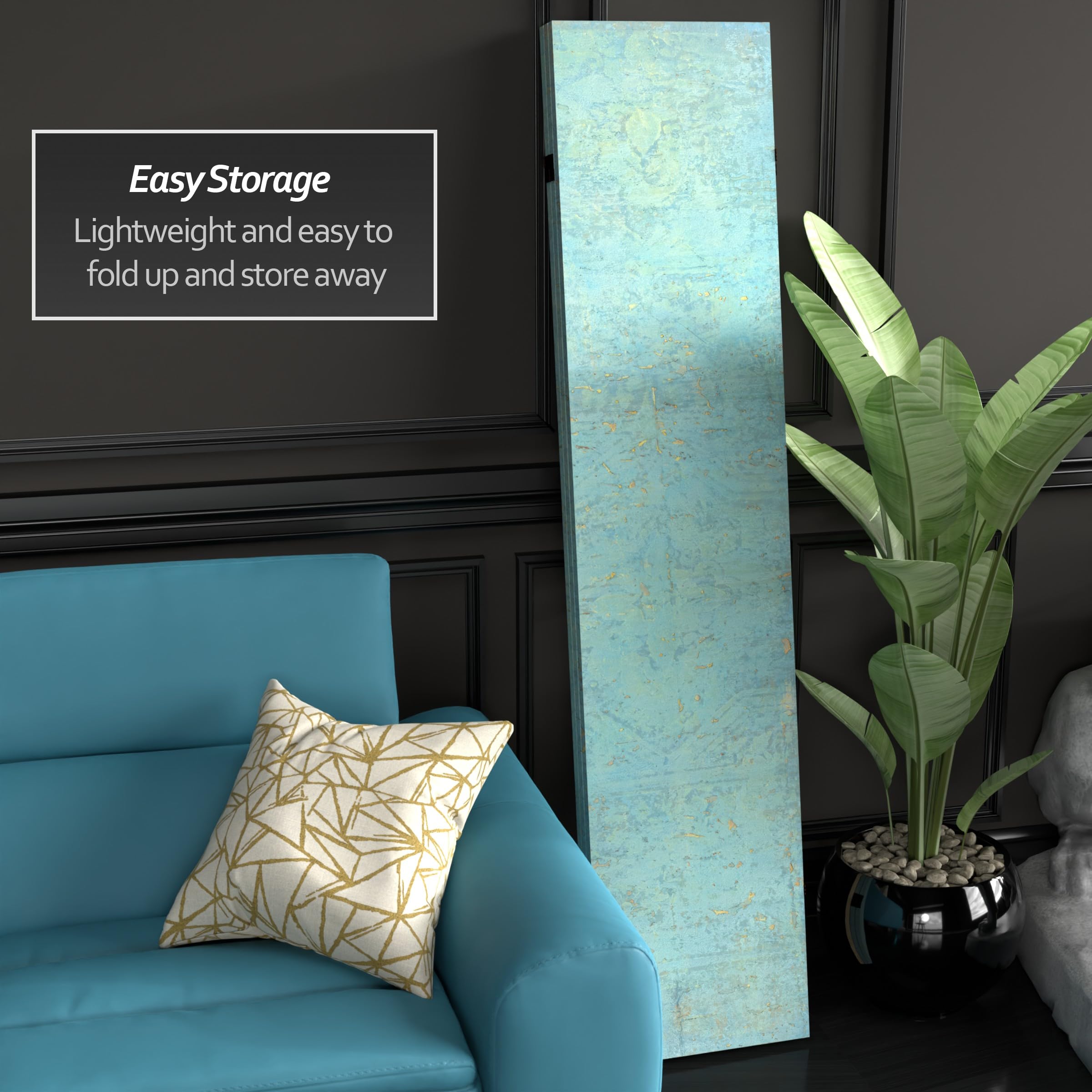 6 ft. Tall Double Sided Blue Canvas Room Divider with Red Lantern & Sky Voice Design - Perfect for Home Decor, Office Partition & Asian-Themed Events