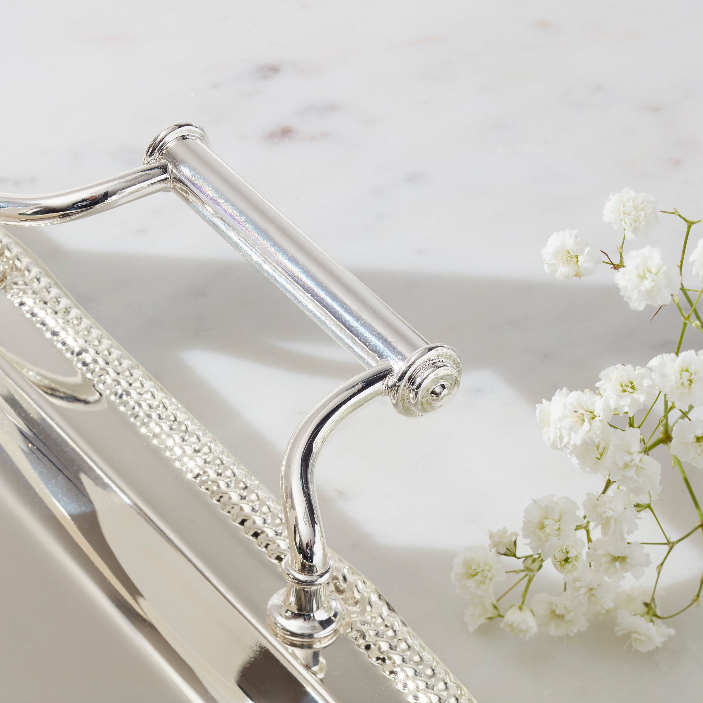 Elegant Rectangle Silver-Plated Serving Tray with Handles - Perfect for Tea Parties, Wedding Receptions & Home Decor