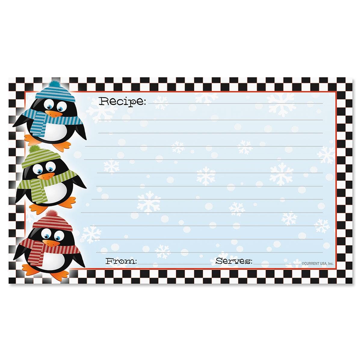 Penguin Holiday Recipe Cards - 3x5 Inch Blank Cardstock for Thanksgiving, Christmas, Baking & Cookie Recipes, Bridal Shower Gift Idea, 50-Pack - Perfect for Family Cooking, Holiday Gifts & Recipe Sharing