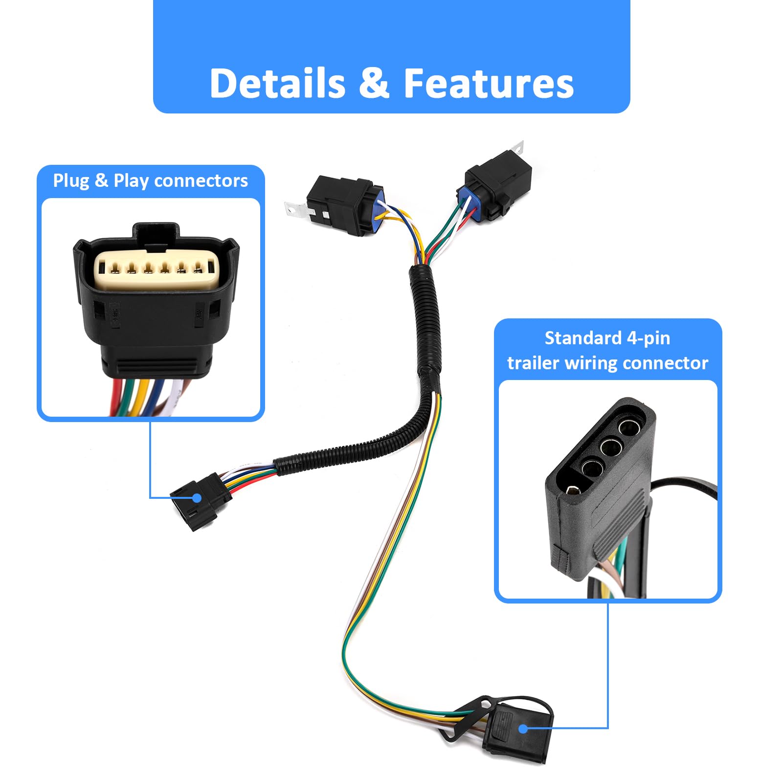 Wsays 4-Pin Trailer Wiring Harness Kit - Plug & Play Compatible with Chevrolet Equinox & GMC Terrain (2018-2025 Models) - Easy Installation for Towing Lights, Boat Trailers & Utility Hauling