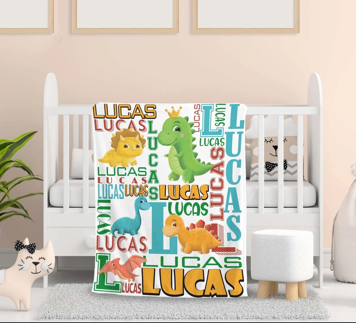 NAZENTI Personalized Baby Blanket - Custom Name Blanket for Boys & Girls, Dinosaur Themed Toddler Blanket, Unique Baby Shower & Birthday Gift for Kids - Perfect for Nursery, Travel & Cuddle Time