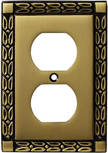 Vintage Leaf Design Antique Brass Outlet Covers - Rustic Wall Plate for Home Decor, Living Room, Bedroom & Office - UL Listed Electrical Safety Standard