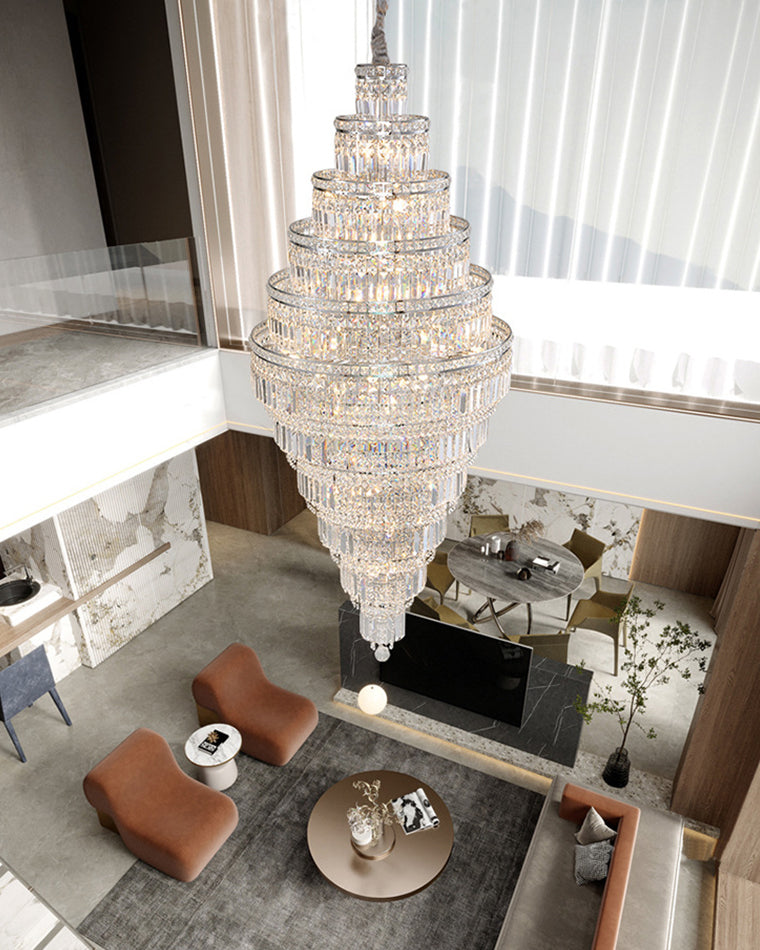 Merlin Large Tiered Crystal Chandelier - Elegant Lighting Fixture for Dining Room, Foyer & Luxury Home Decor | Dimmable LED Chandelier with 8 Lights