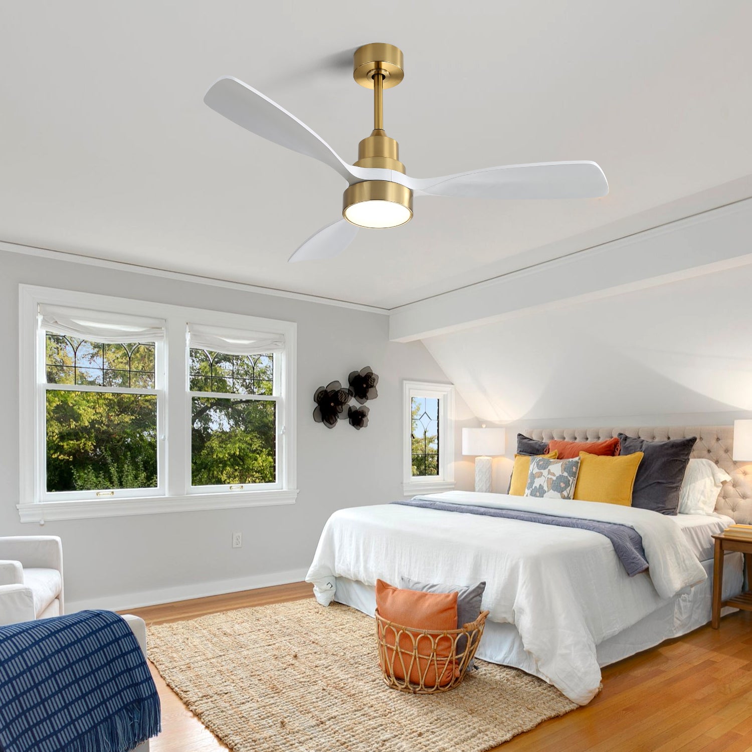 48 Inch Wood Ceiling Fan with 3 Solid Wood Blades - Remote Control, Reversible DC Motor - Perfect for Living Room, Bedroom & Home Office - Energy Efficient & Quiet Operation