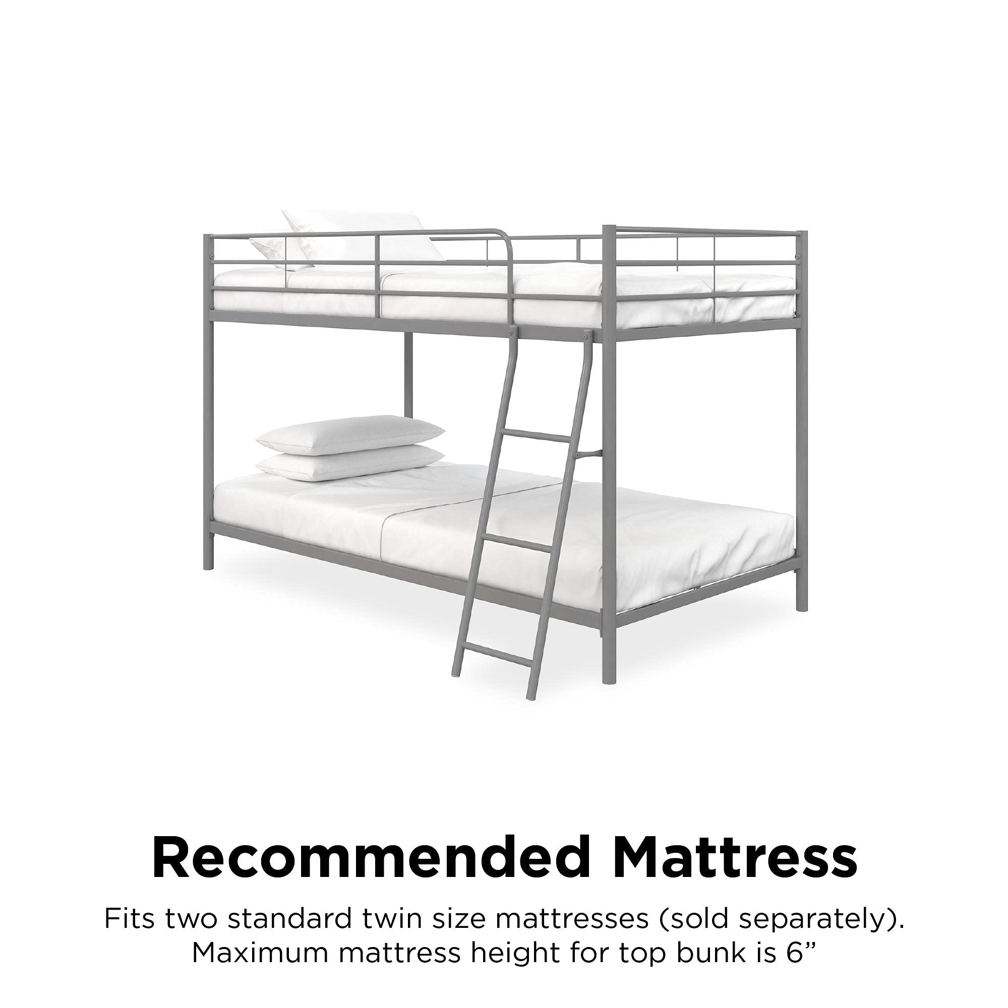 DHP Junior Twin Bunk Bed with Metal Frame & Full-Length Guardrails - Space-Saving Silver Bunk Bed for Kids & Teens - Perfect for Small Bedrooms, Dorm Rooms & Shared Kids' Rooms