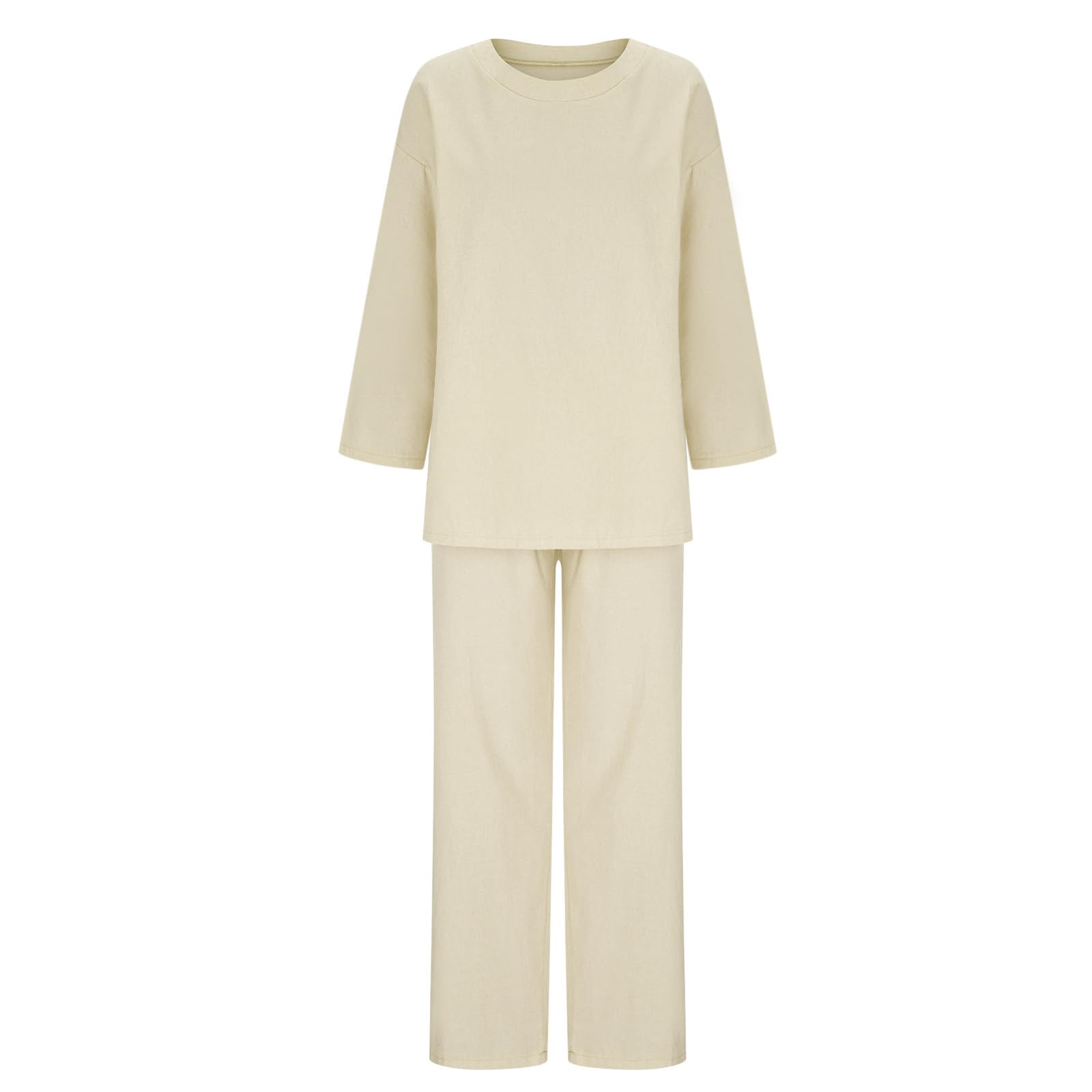 Oelaio Women's 2-Piece Pant Suit Set - Wide Leg Lounge & Travel Outfit - Casual 100% Cotton Comfort Wear for Home, Office & Vacation