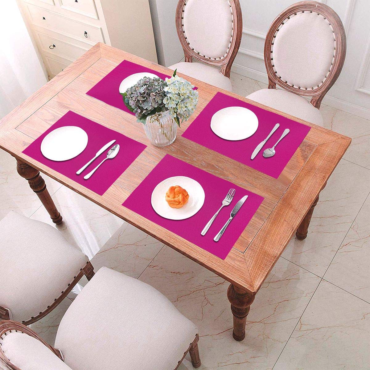 Hamiltonna Woven Vinyl Placemats Set of 6 - PVC Heat Resistant Table Mats for Dining, Kitchen & Outdoor Use - Waterproof & Easy Clean - Fuchsia Pink (6 Pack) - Perfect for Dinner Parties, BBQs & Daily Meals