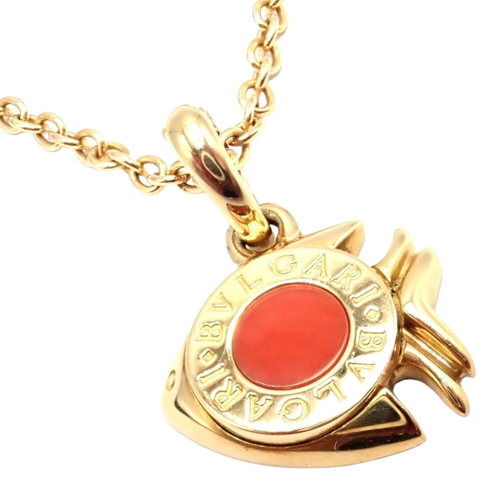 Authentic Bulgari Bvlgari 18k Yellow Gold Coral Naturalia Fish Pendant Necklace - Luxury Jewelry for Women, Elegant Gift for Special Occasions