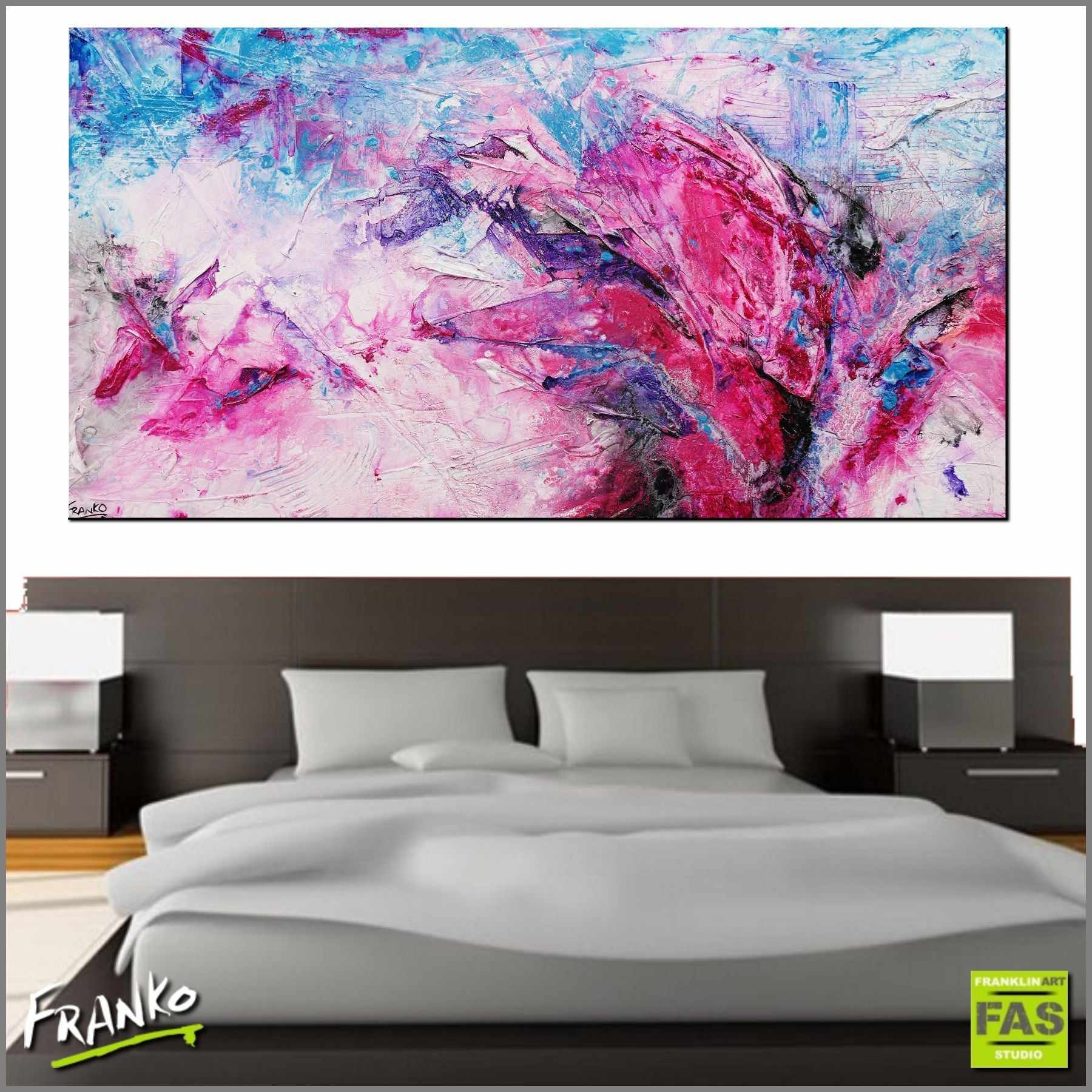 Magenta Bloom 190cm x 100cm White Pink Abstract Canvas Art - Modern Wall Decor for Living Room, Bedroom & Office