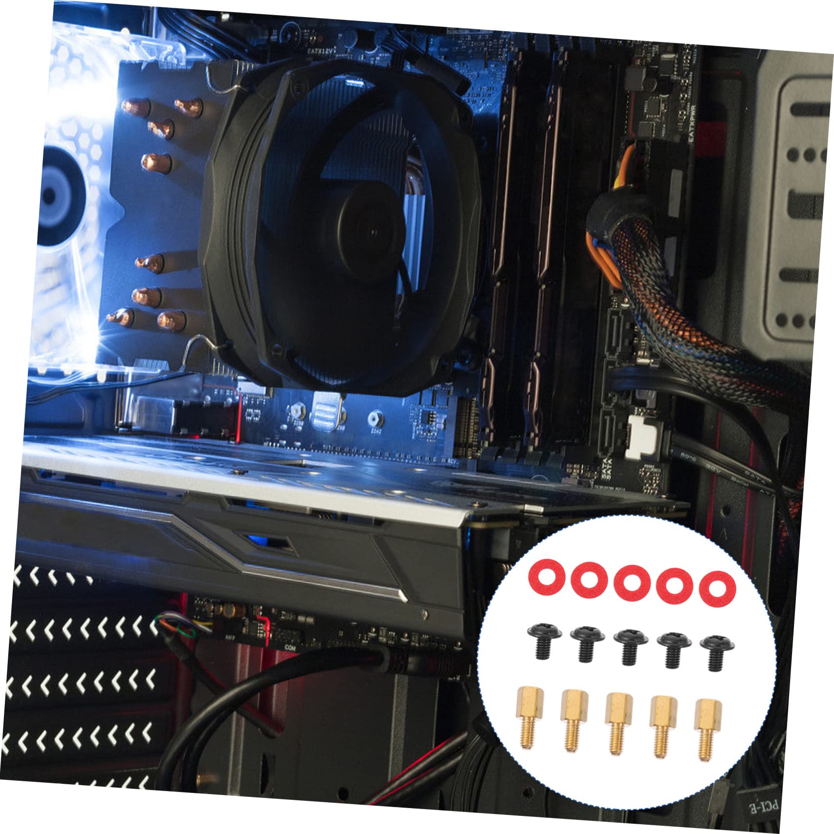 Homoyoyo 20pcs Computer Case Motherboard Standoff Screw Kit - Round Head Spacers & Insulation Washers for PC Building, Repair, and Maintenance