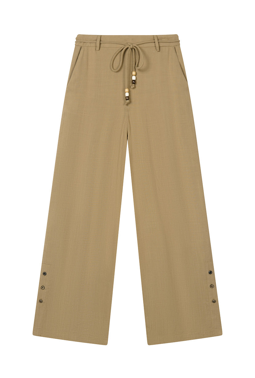 Women's High Waisted Sandy Flare Pants in Camel Color - Boho Chic Wide Leg Trousers for Casual Outfits, Beach Vacations & Music Festivals